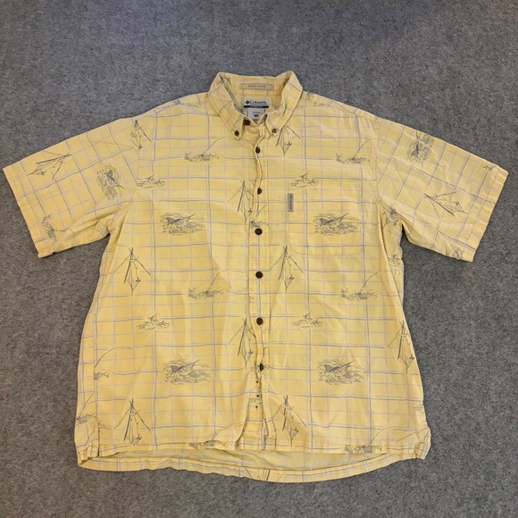 Columbia Other - Columbia River Lodge Mens XXL Yellow Plaid Marlin Fishing Button‎ up Shirt